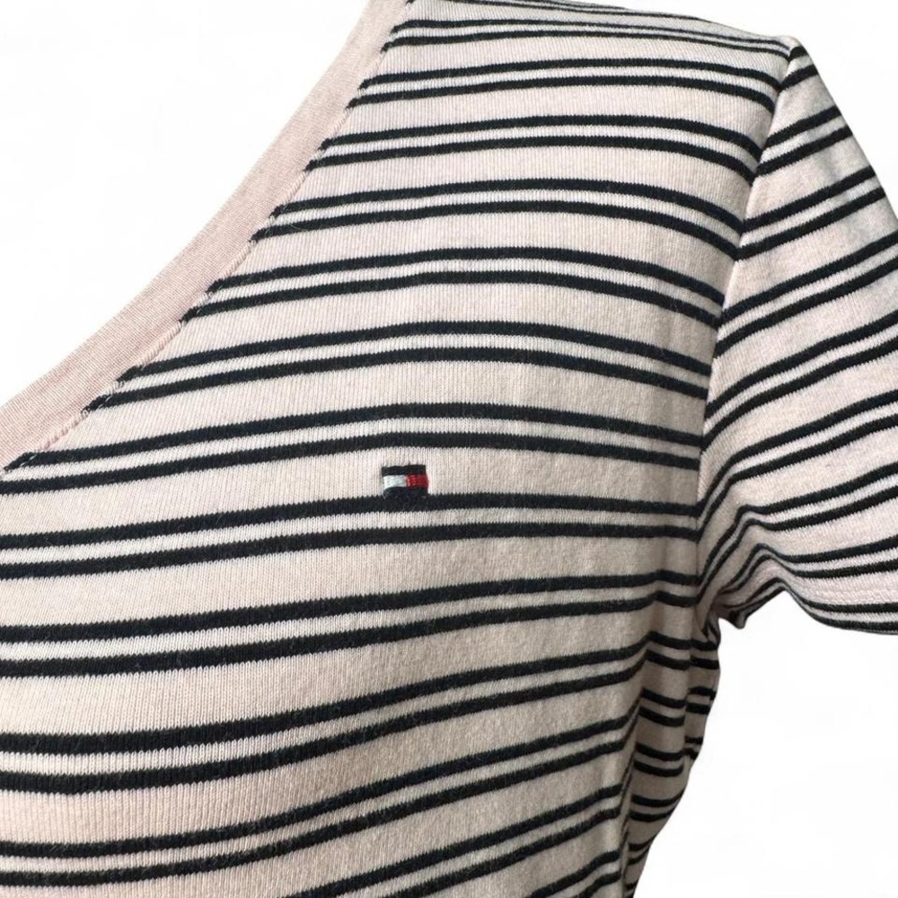 Tommy Hilfiger Pink Striped Logo Tee Shirt Womens XXL Casual Classic Preppy - Picture 3 of 7